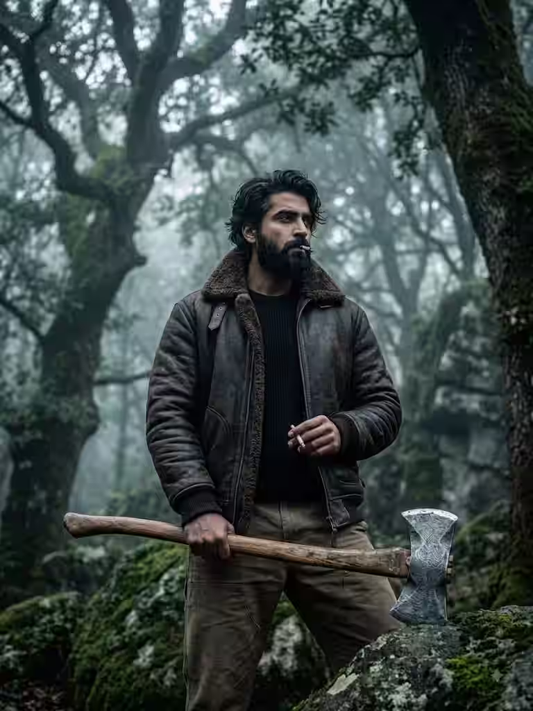 Cinematic Film Stills — Misty Woods Woodsman Character Portrait
